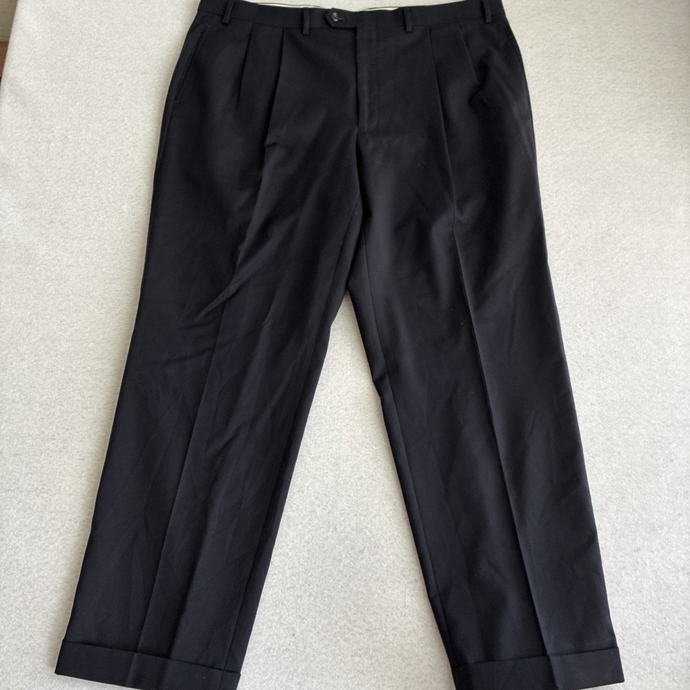Lauren Ralph Lauren Black Dress Pants Mens 42x32 100% Wool Pleated Preppy Office